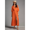 Slit Midi Dress Women Linen Shirt Dress Supplier